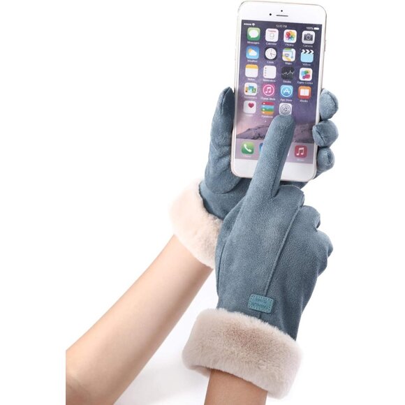 Women's Blue Winter Warm Touch Screen Thick Mittens Lady Outdoor Gloves - Picture 2 of 6